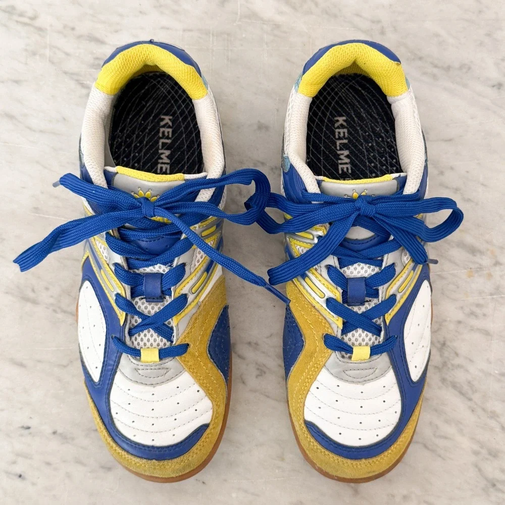 Indoor Soccer Kelme Star 360 Michelin Shoes Blue Yellow White Futsal Sneakers